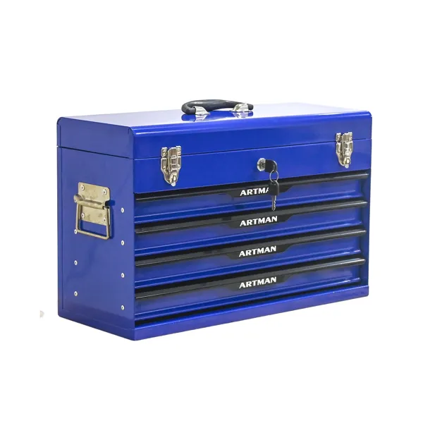 20-inch Steel Portable Tool Box With Drawers – Tool Storage Box Organizer With Metal Lock Closure Device – Powder-coated Tool Storage Cabinet (BLUE)