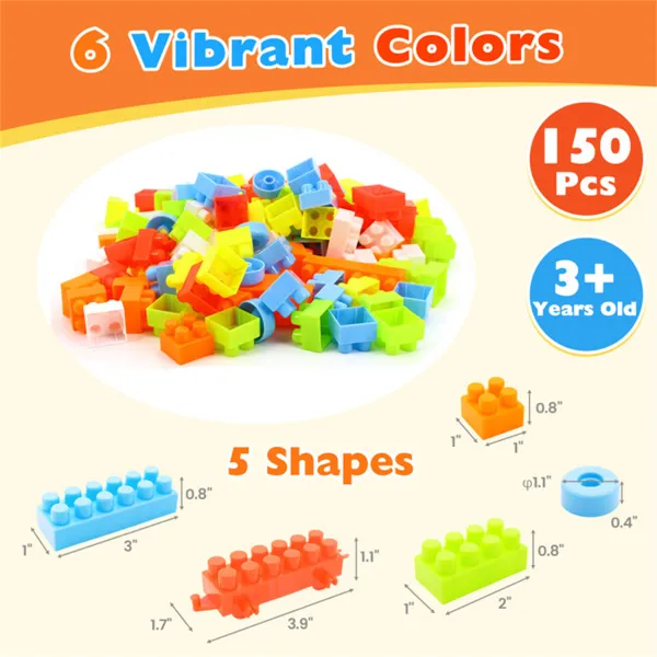 150 PCS Building Blocks Set With Wheels, Learning Toddler Blocks For 3+ Years Old