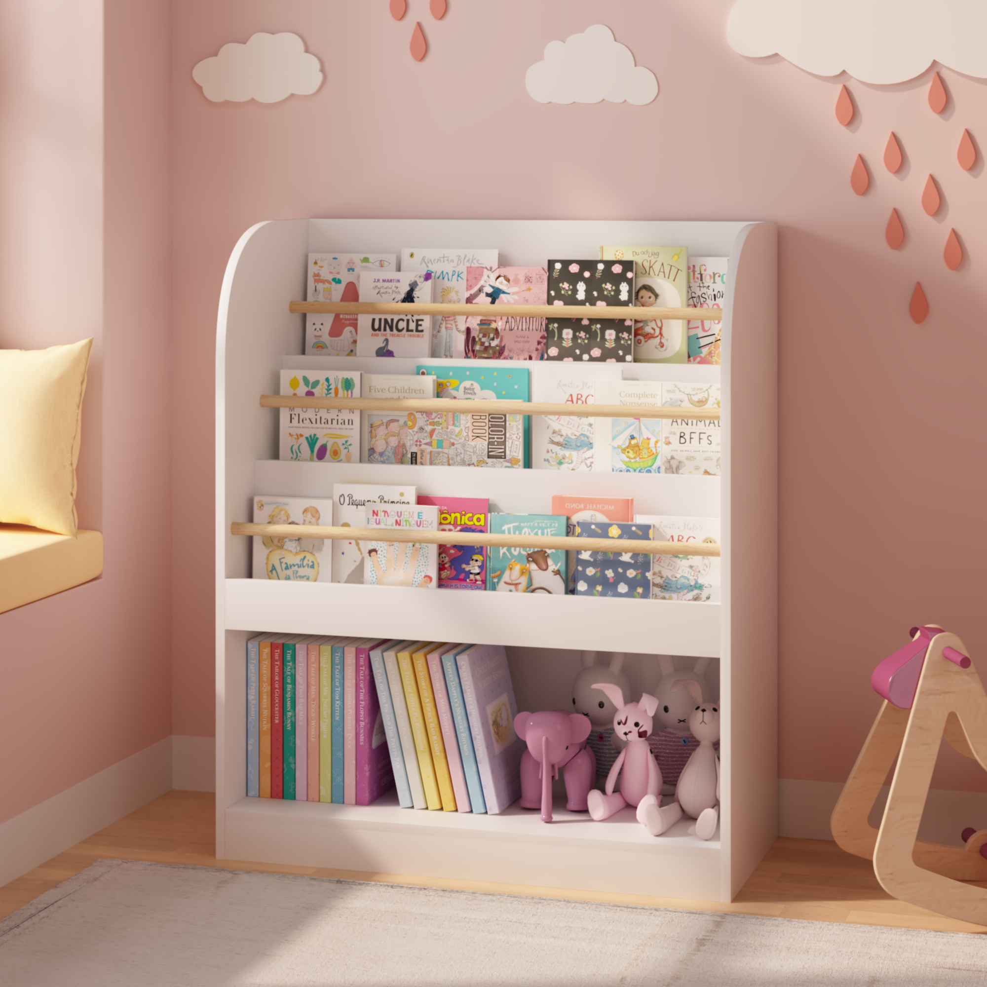 Kids Bookshelf With Open Storage, Front-Facing Children's Bookcase, Multi-Tier Wooden Book Display Shelf For Toddlers, Playroom, Bedroom, Or Nursery - White_voghion.com
