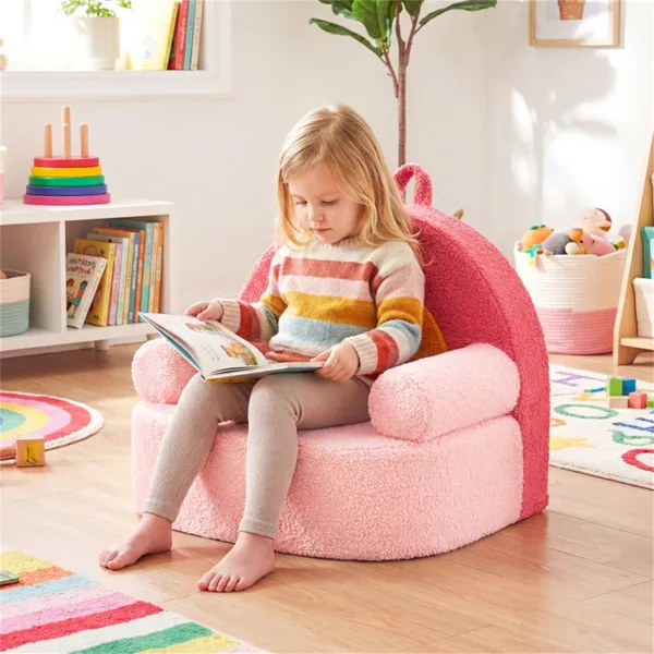 Red Kids Sofa, Soft Teddy Fleece Foam Couch With Carry Handle & Removable Machine-Washable Cover