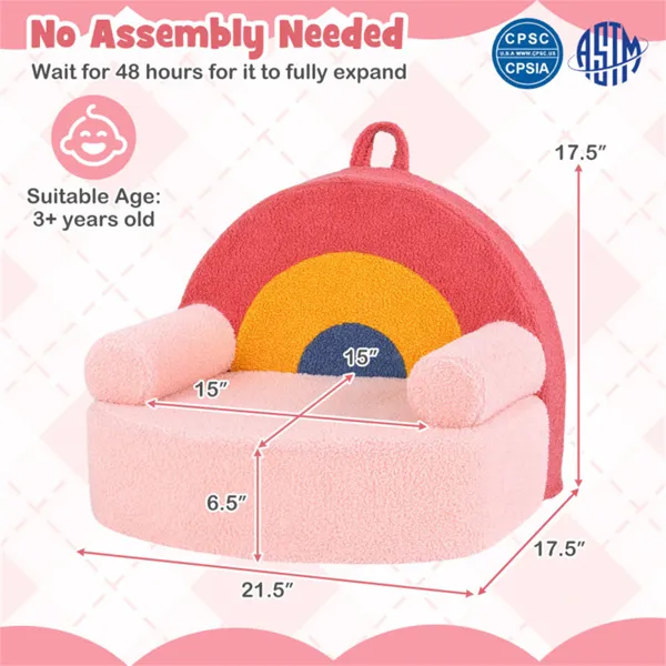 Red Kids Sofa, Soft Teddy Fleece Foam Couch With Carry Handle & Removable Machine-Washable Cover