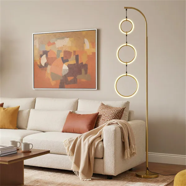 3-Circle LED Floor Lamp, Gold Standing Lamp With Adjustable Brightness & 3 Color Temperatures