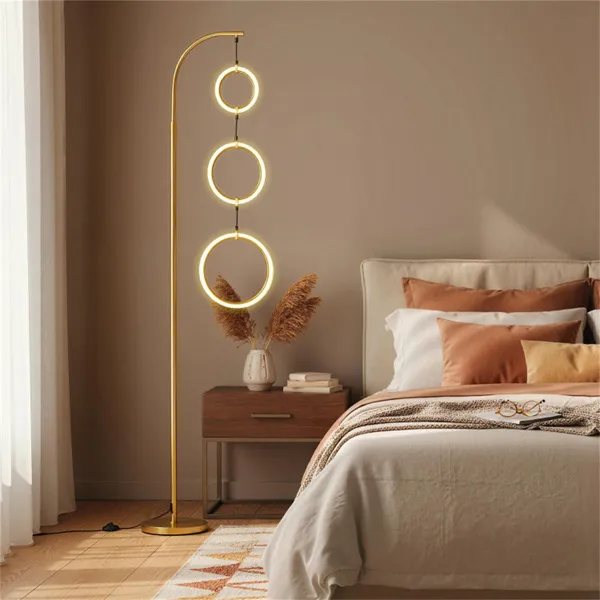 3-Circle LED Floor Lamp, Gold Standing Lamp With Adjustable Brightness & 3 Color Temperatures