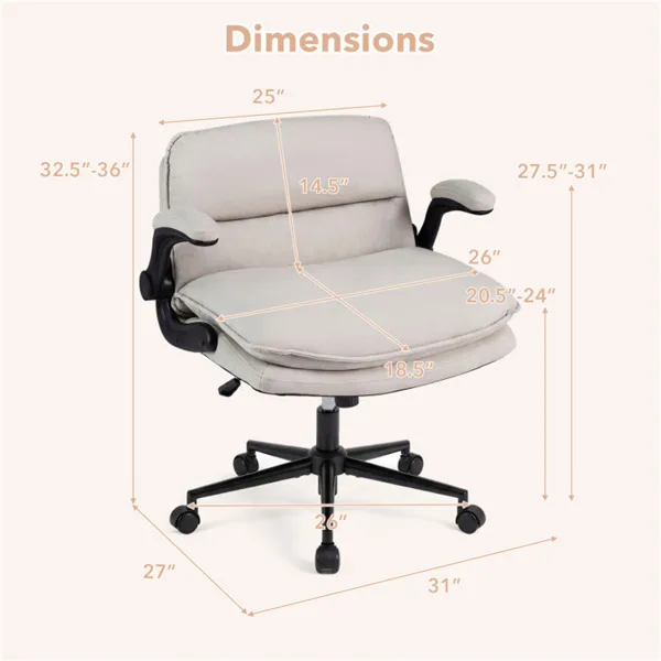 Criss Cross Chair With Flip-Up Arms, Faux Leather Cross Legged Office Chair With Adjustable Height & Rocking Function -Beige