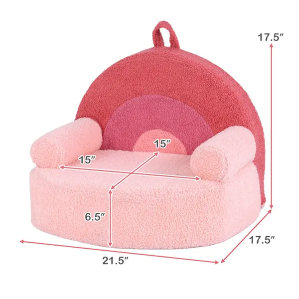 Pink Kids Sofa, Soft Teddy Fleece Foam Couch With Carry Handle & Removable Machine-Washable Cover