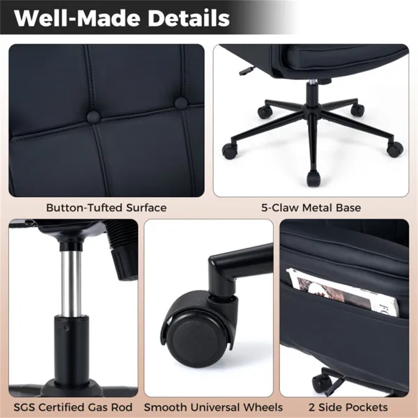 5-Position Adjustable Armrest Criss Cross Chair, Cat Scratch Leather Swivel Desk Chair With Side Pockets