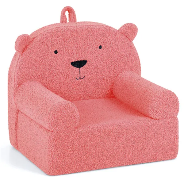 Bear-Shaped Kids Sofa, Teddy Fleece Foam Chair For Toddlers 3+, Portable Bear-Shaped Couch (Pink)