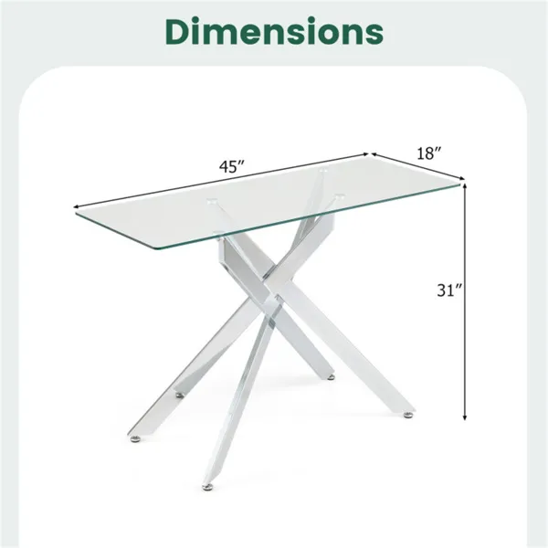 45 Inch Tempered Glass Entryway Table, Silver Chrome Metal Console Table With Adjustable Feet For Home Decor_voghion.com