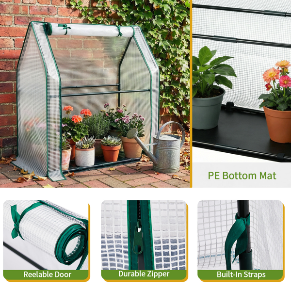 Mini Greenhouse With PE Cover, Indoor Outdoor Plant Gardening Green House For Garden Backyard, 36 X 18 X 33in, White