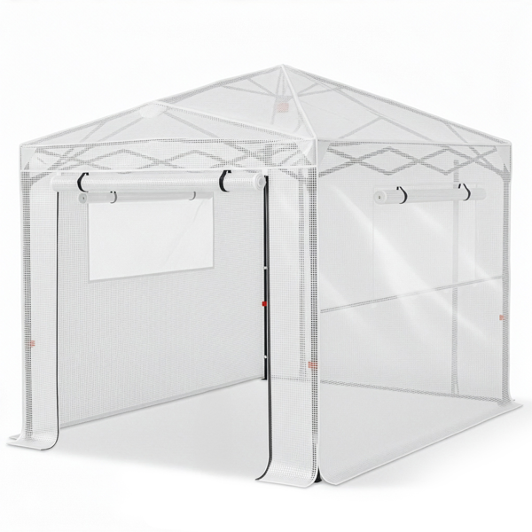 8x6ft Plastic Sprayed Iron Pipe PE Mesh Foldable Greenhouse Shed White