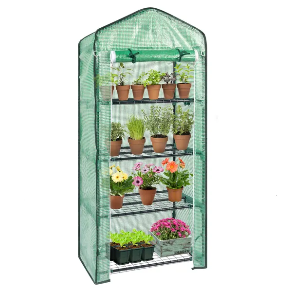 69x49x160cm Black Iron Pipe Pointed Mini Flower Stand With 4 Layers Of Grid, With Zipper Rolling Door, PE Cloth Green House(SAME AS99351374)