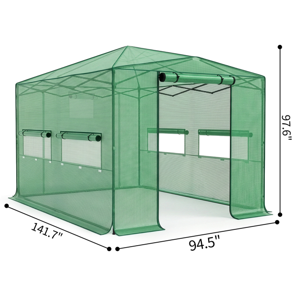 8 X 12ft Plastic Sprayed Iron Pipe PE Mesh Foldable Greenhouse Shed Green