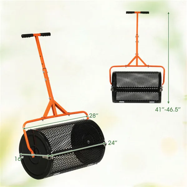 24" Lawn Topdressing Spreader With 0.75"×0.5" Mesh, Compost Spreader For Soil Sand Fertilizer Orange
