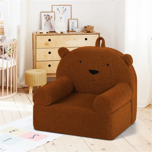 Bear-Shaped Kids Sofa, Teddy Fleece Foam Chair For Toddlers 3+, Portable Bear-Shaped Couch (Brown)