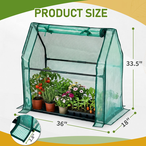 Mini Greenhouse With PE Cover, Indoor Outdoor Plant Gardening Green House For Garden Backyard, 36X18X33in, Green