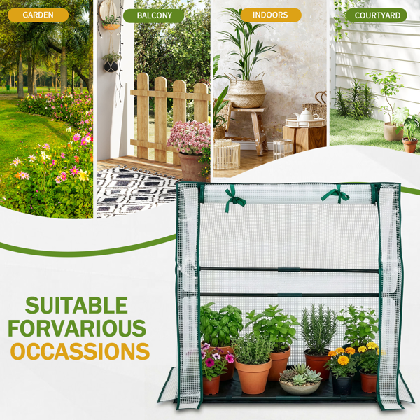 Mini Greenhouse With PE Cover, Indoor Outdoor Plant Gardening Green House For Garden Backyard, 36 X 18 X 33in, White