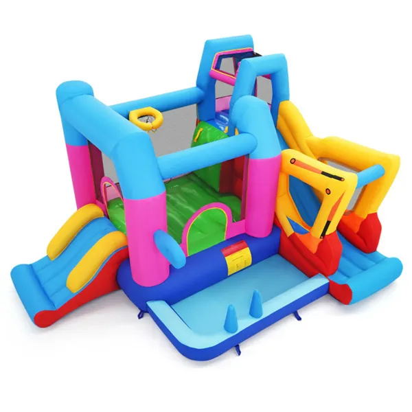 Kids Inflatable Castle,Excavator-Themed Inflatable Bounce House, Multi-Play Features With Slide, Ball Pit & Blower (Multi-color)