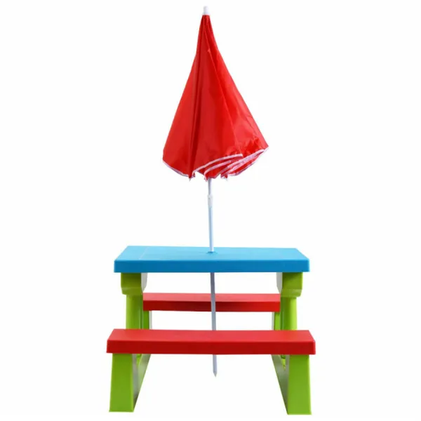 Children Outdoor Picnic Table Set With Foldable UV Protection Umbrella, Lightweight PP Kids Activity Table For Playing Eating -Green