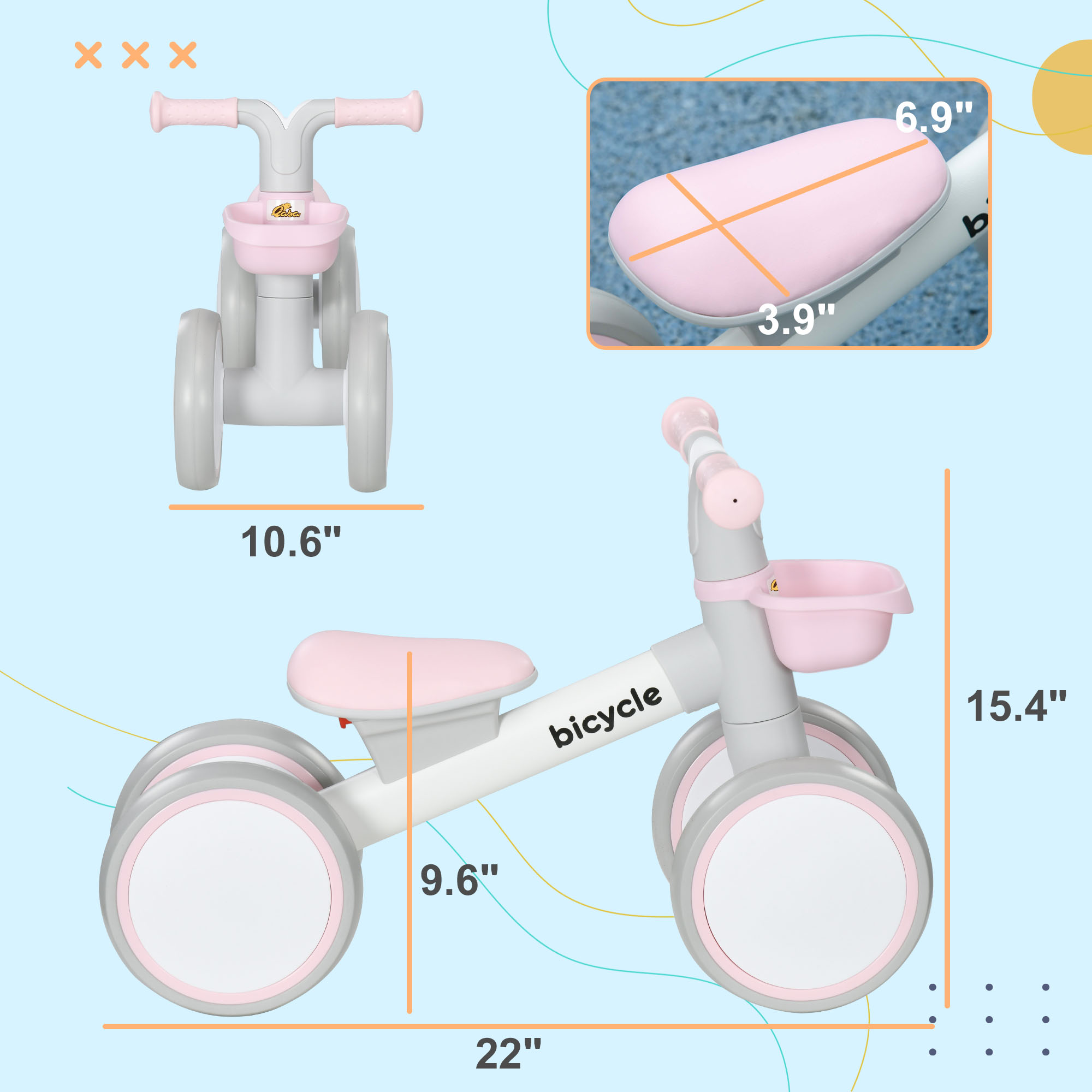 Balance Bike for Toddlers 1-3 Years with Adjustable Seat, Silent Wheels, No Pedal Bike, Pink
