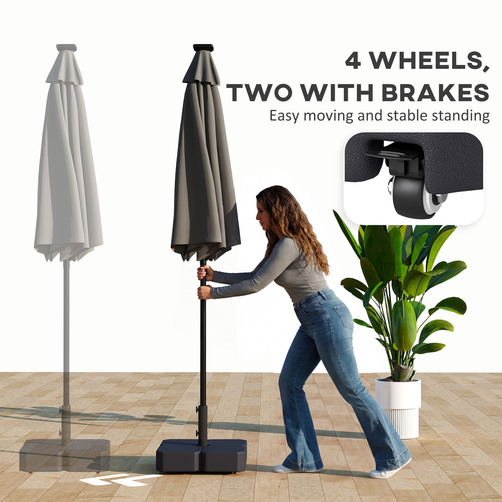  Patio Umbrella Base with Wheels Outdoor Umbrella Stand Holder for 1.5"/1.9" Poles Black