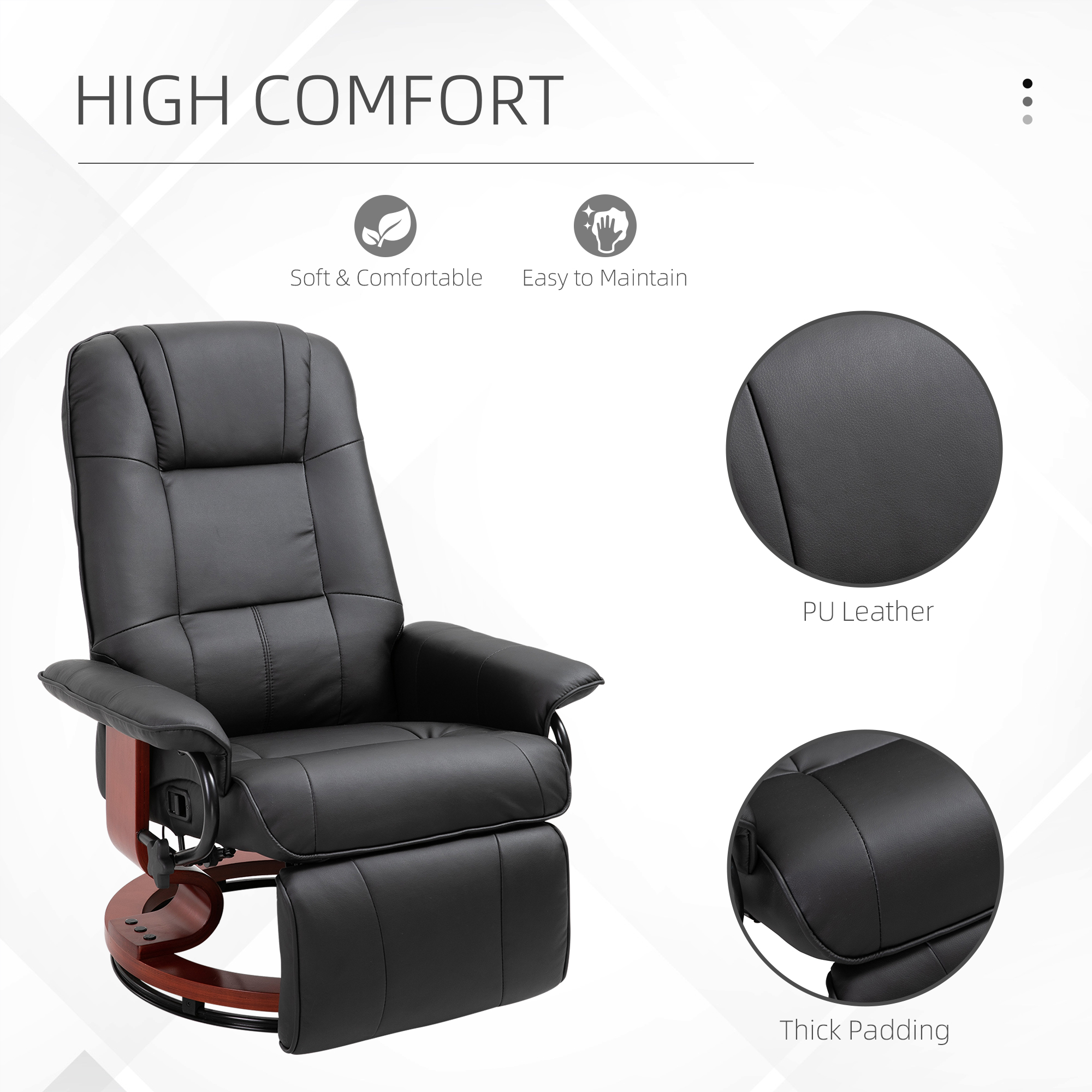 Faux Leather lounge chair with footrest and armrest, Manual Swivel Recliner for living room, Black image 5