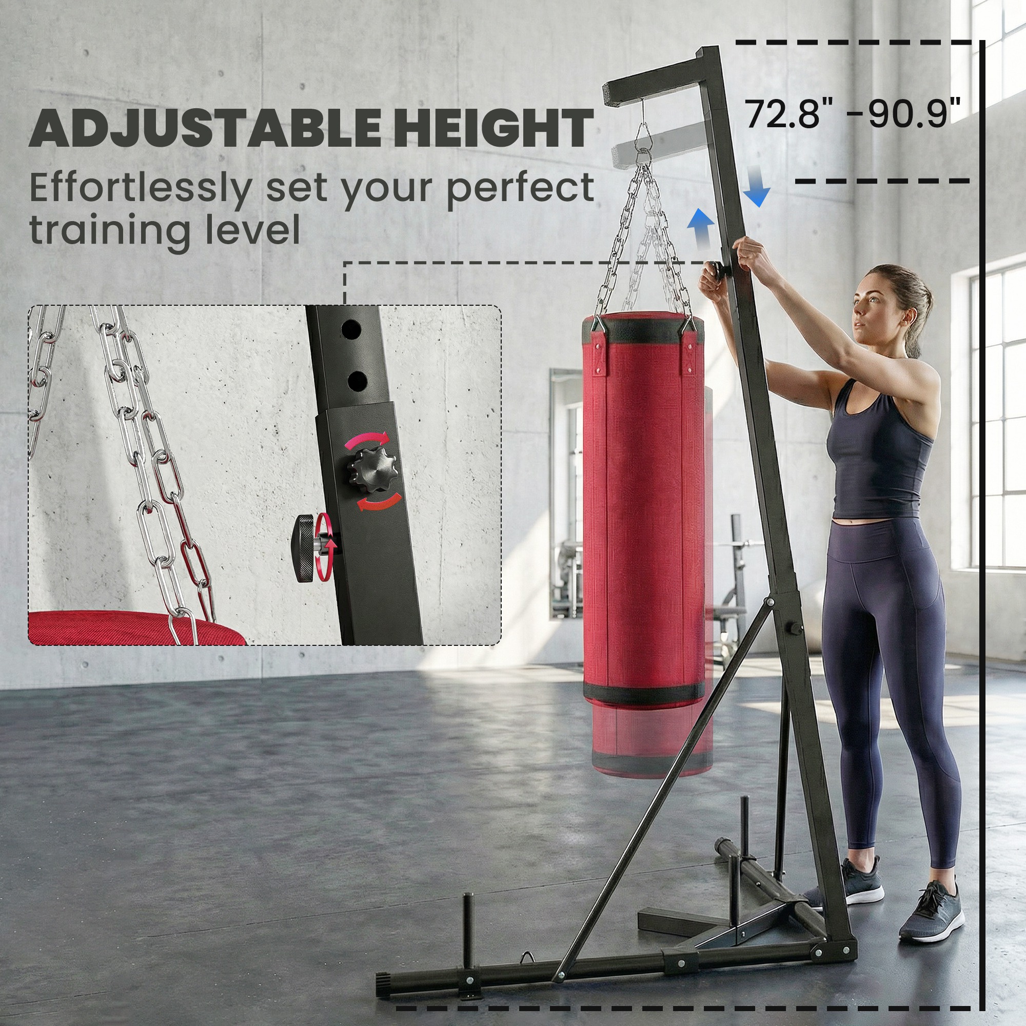 Punching Bag with Stand for Adults, 72.8"-90.9" Height Adjustable Freestanding Boxing Stand with Canvas Sandbag, Red