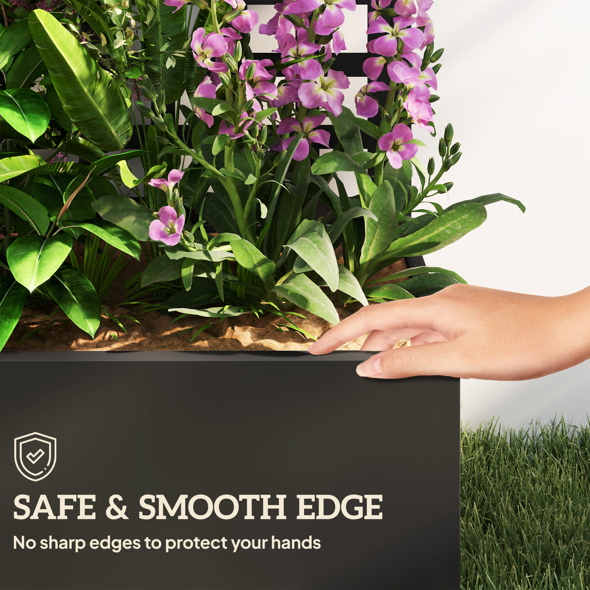  Galvanized Raised Garden Bed Planter Box with Trellis for Climbing Plants, Vegetable, Vines, 43" x 16" x 70", Black