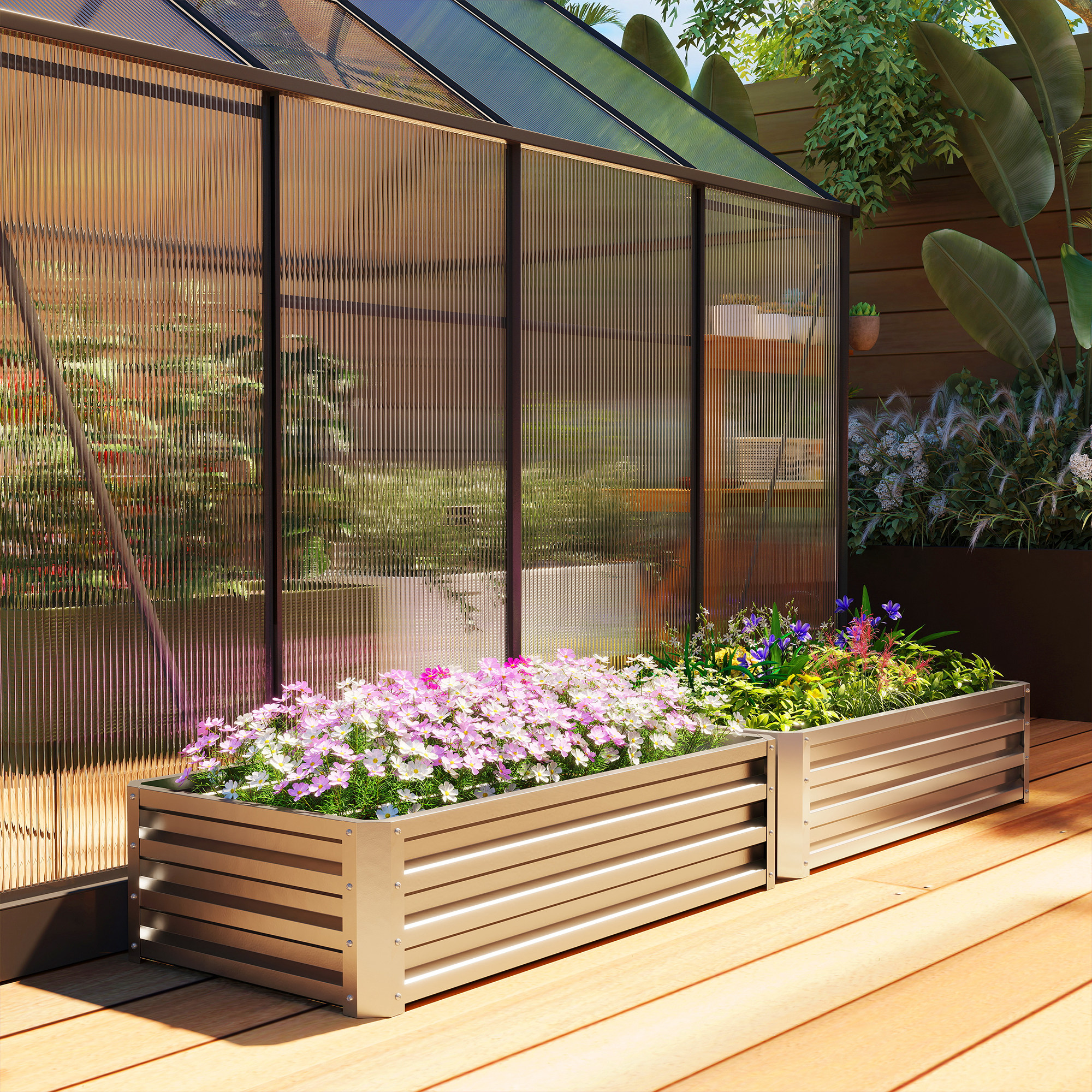  Galvanized Raised Garden Bed, 4' x 2' x 1' Metal Planter Box, for Growing Vegetables, Flowers, Herbs, Succulents, Silver