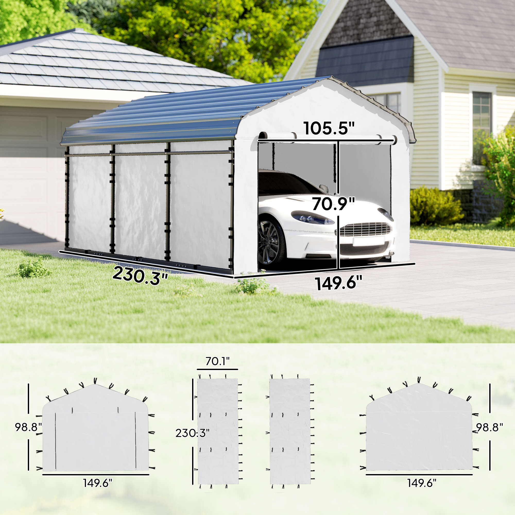  Carport Replacement Sidewall Panel for 12' x 20' Carports, UPF50+ Waterproof Replacement Side Wall Cover, White