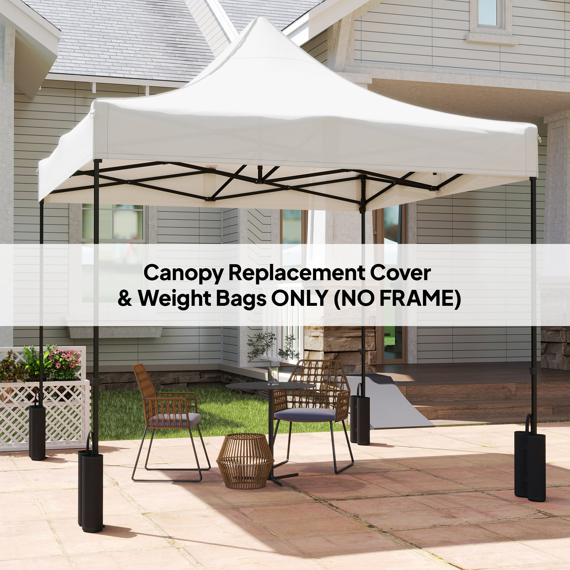  10' x 10' Replacement Canopy Top for Pop Up Canopy Tent with 4 Sand Bags, UPF50+ Protection, White