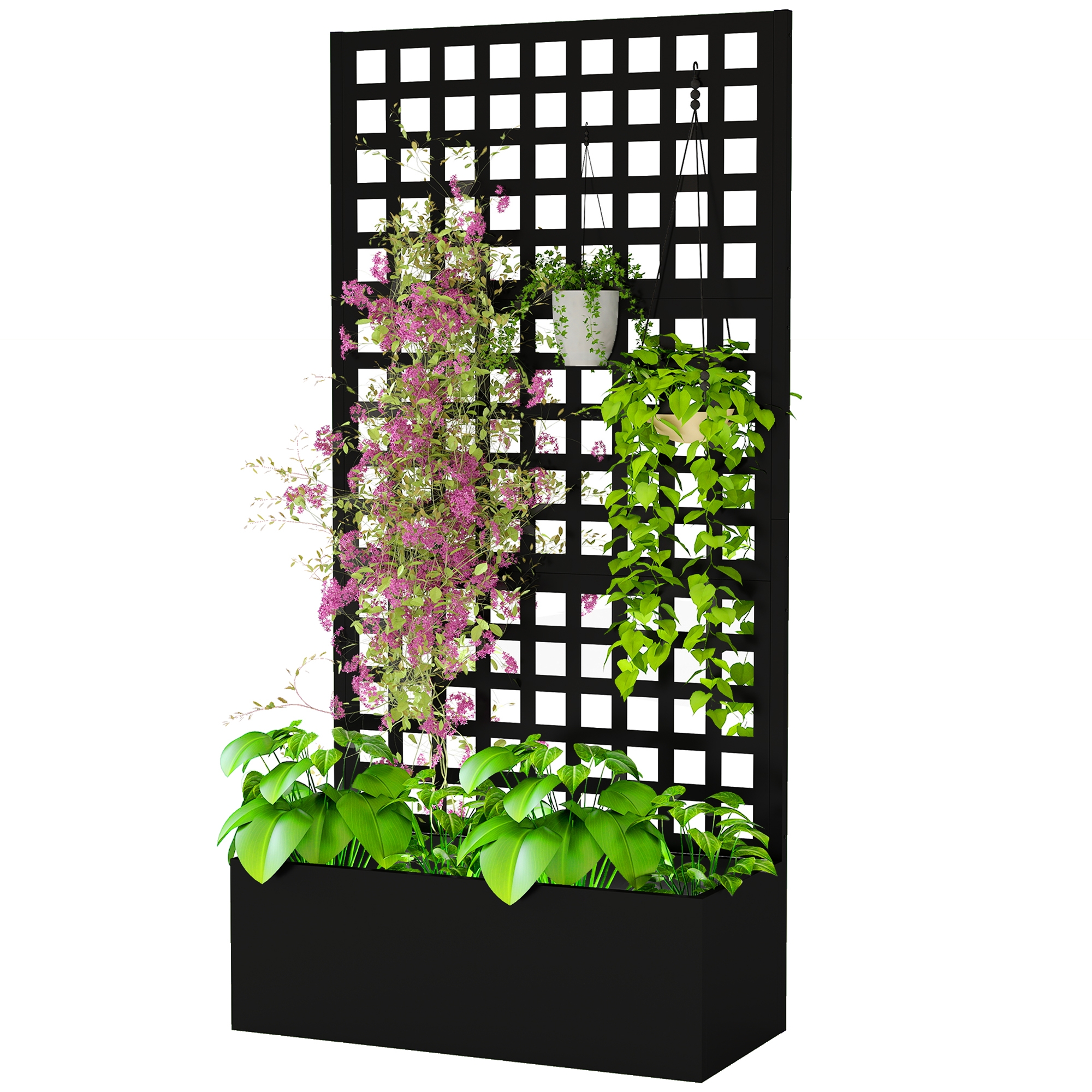 Galvanized Raised Garden Bed Planter Box with Trellis for Climbing Plants, Vegetable, Vines, 35" x 16" x 70", Black image 16