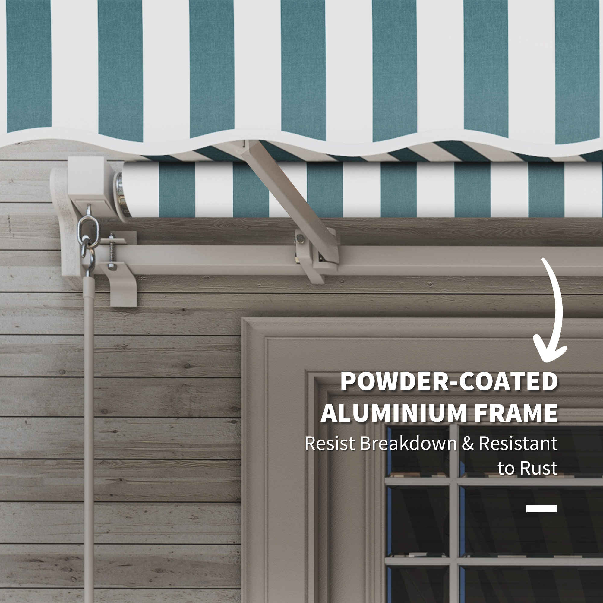  12' x 10' Retractable Awning Patio Awnings Sun Shade Shelter with Manual Crank Handle, 280g/m² UV & Water-Resistant Fabric and Aluminum Frame for Deck, Balcony, Yard, Green and White