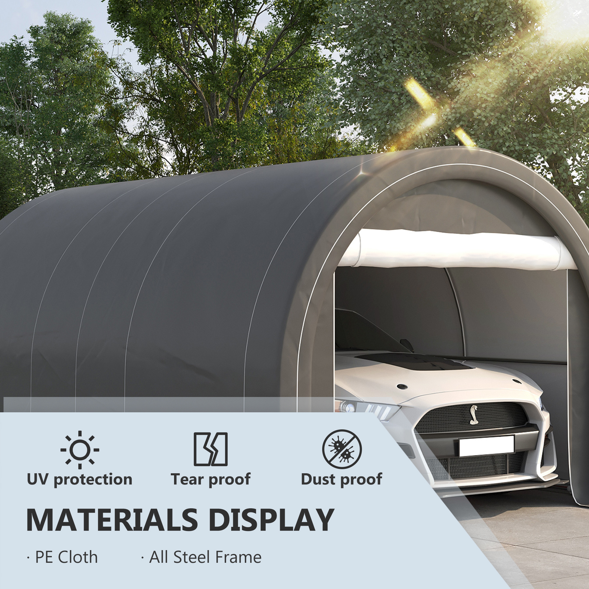  10' x 16' Carport, Heavy Duty Portable Garage Storage Tent with Large Zippered Door, Anti-UV PE Canopy Cover for Car, Truck, Boat, Motorcycle, Bike, Garden Tools, Outdoor Work, Gray