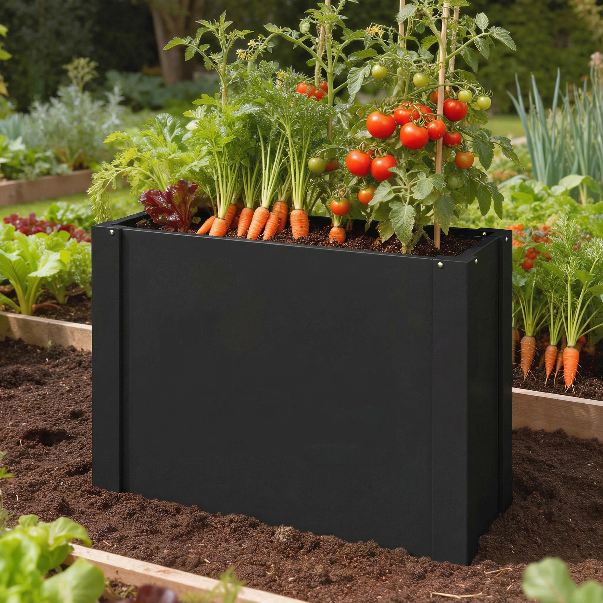  Raised Garden Bed Galvanized Planter Box Outdoor with Gloves for Gardening Vegetables, Flower, Herb, 2.6 x 1 x 2 ft, Black