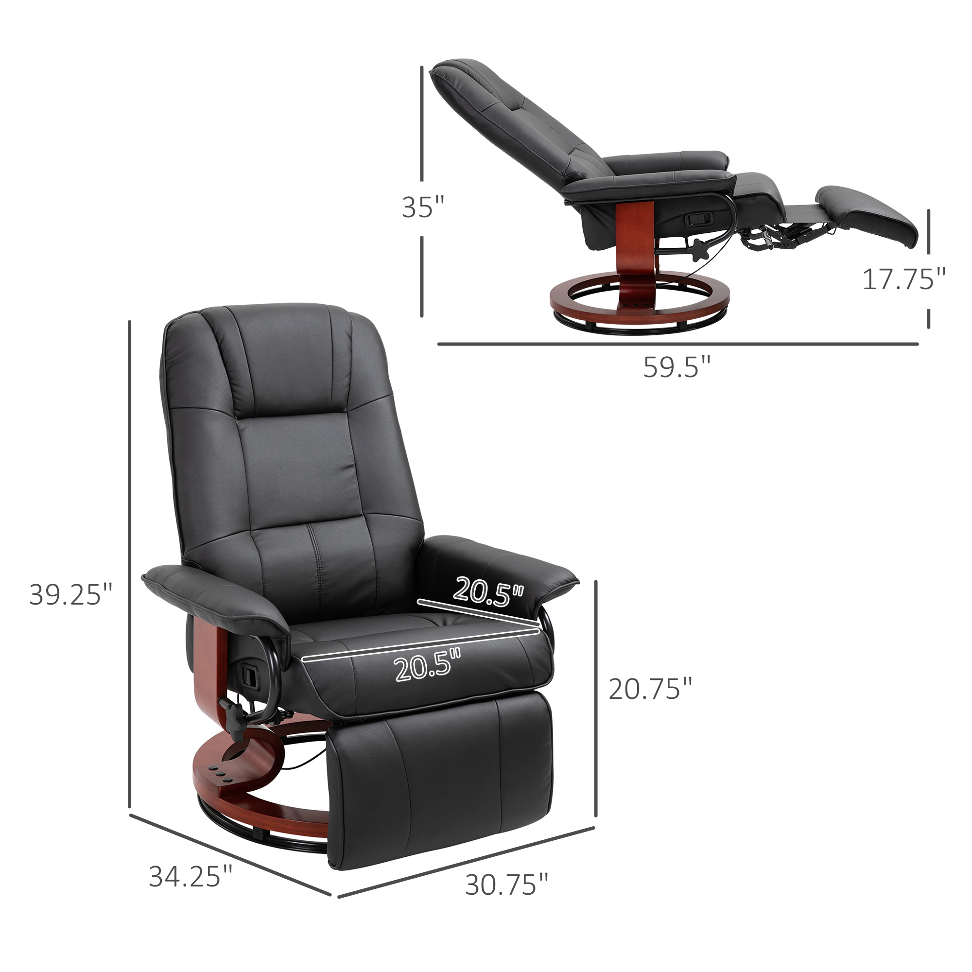 Faux Leather lounge chair with footrest and armrest, Manual Swivel Recliner for living room, Black image 2