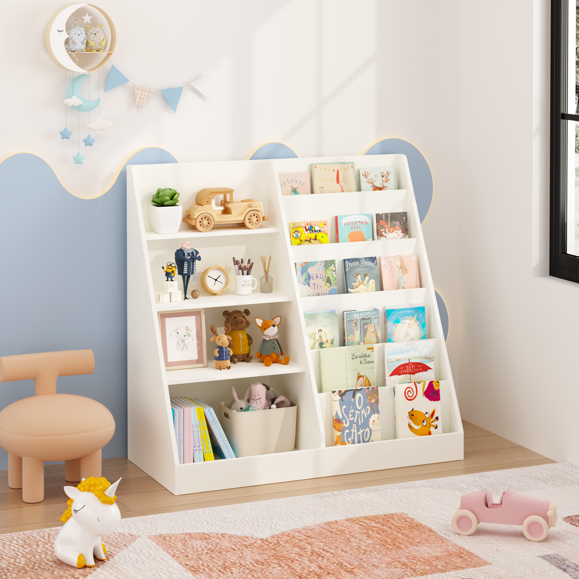 Kids Bookshelf And Toy Storage Organizer, Multifunctional...