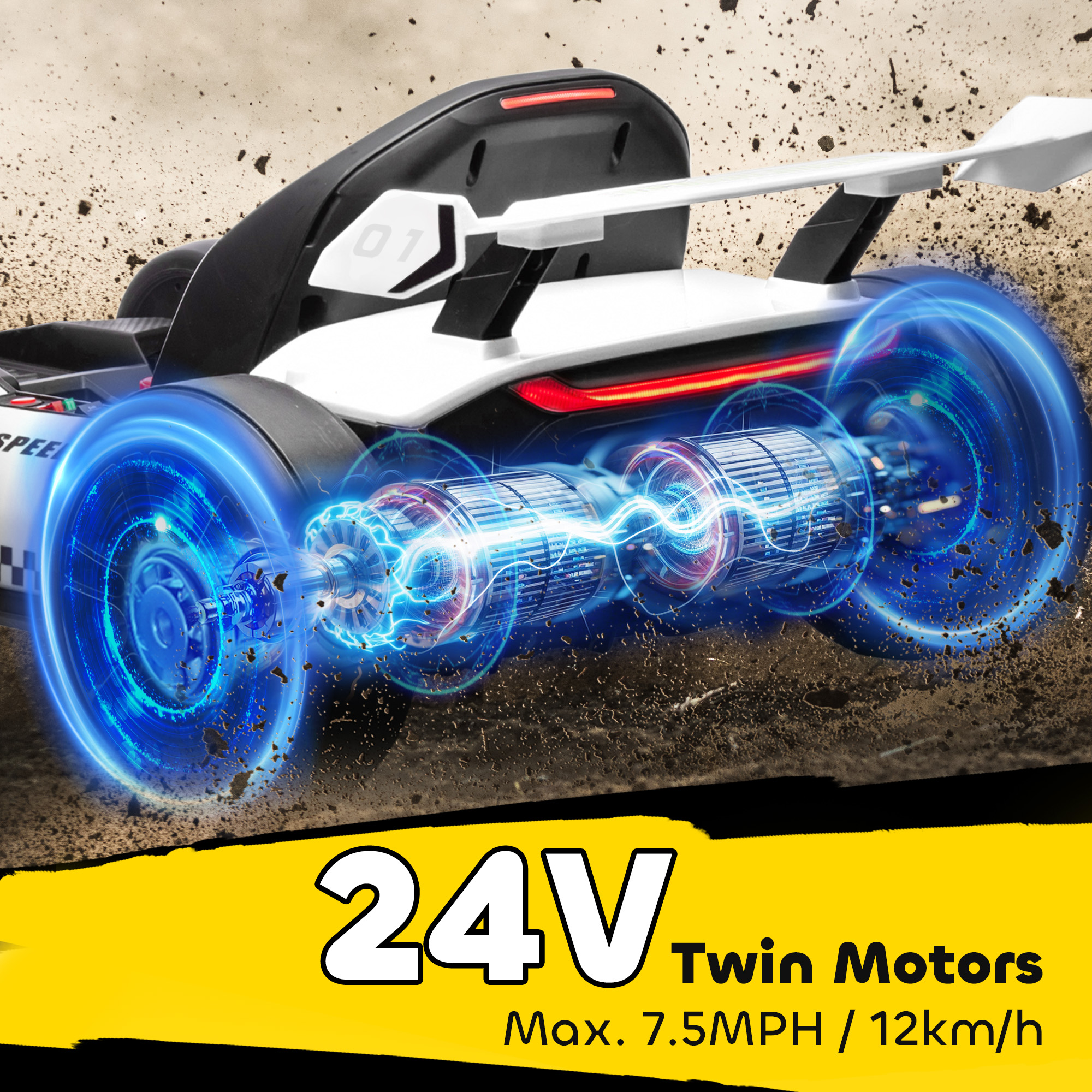 24V 7.5 MPH Electric Go Kart with Adjustable Seat, Slow Start, White