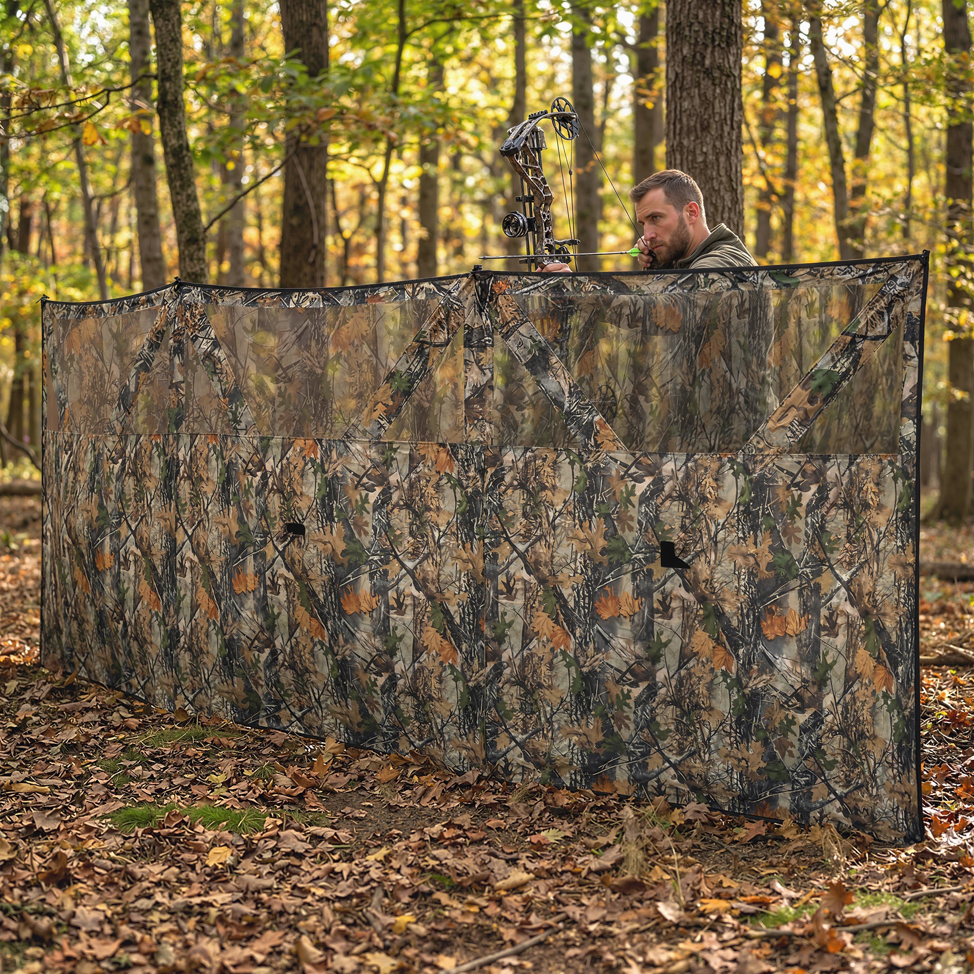  Camping Hunting Blind, 3-Panel Blind See Through for Hunting Camping 176" x 58.3" Camouflage