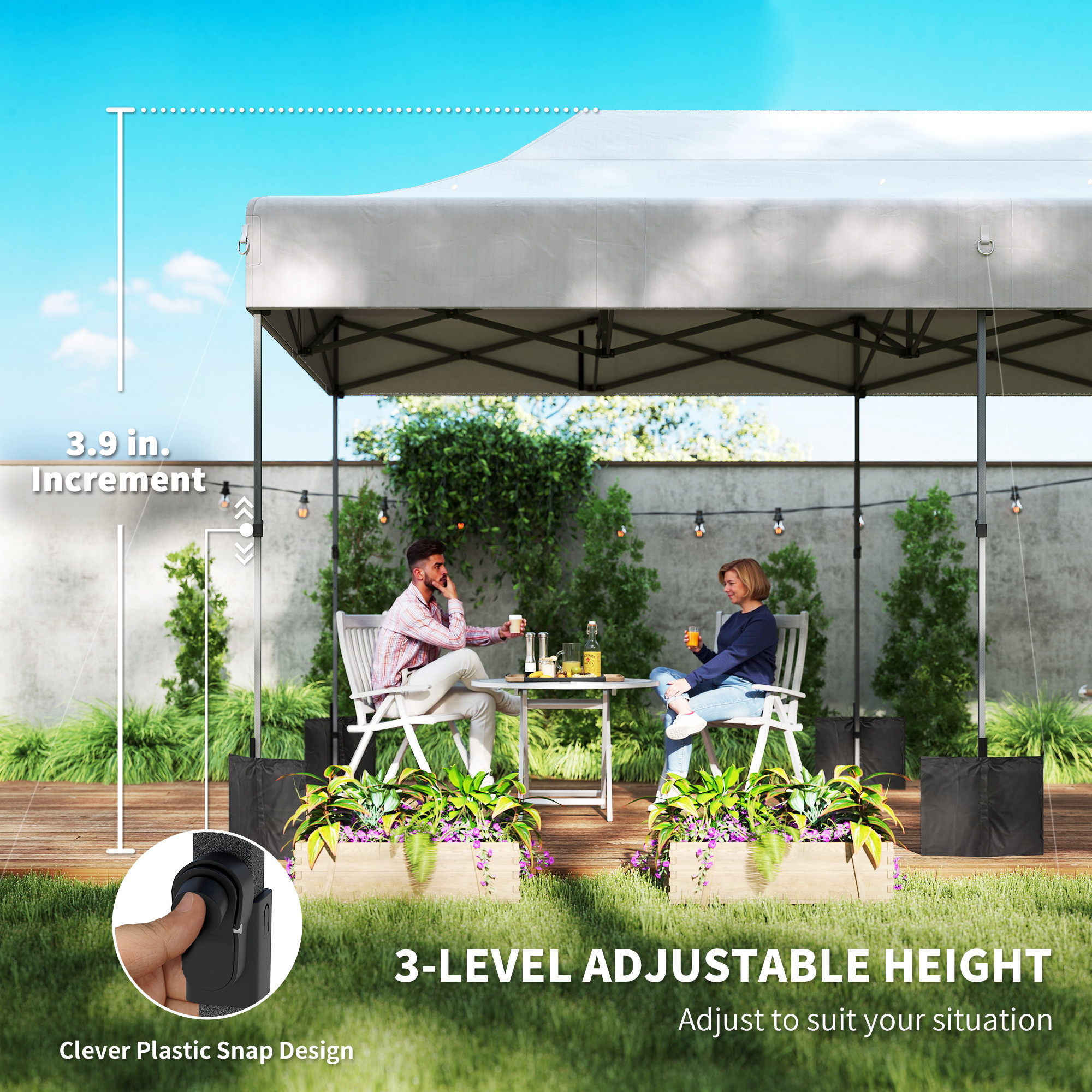  10 x 20 ft Pop Up Canopy Tent, Heavy Duty UPF50+ Outdoor Portable Instant Canopy Shelter with Wheeled Bag, White