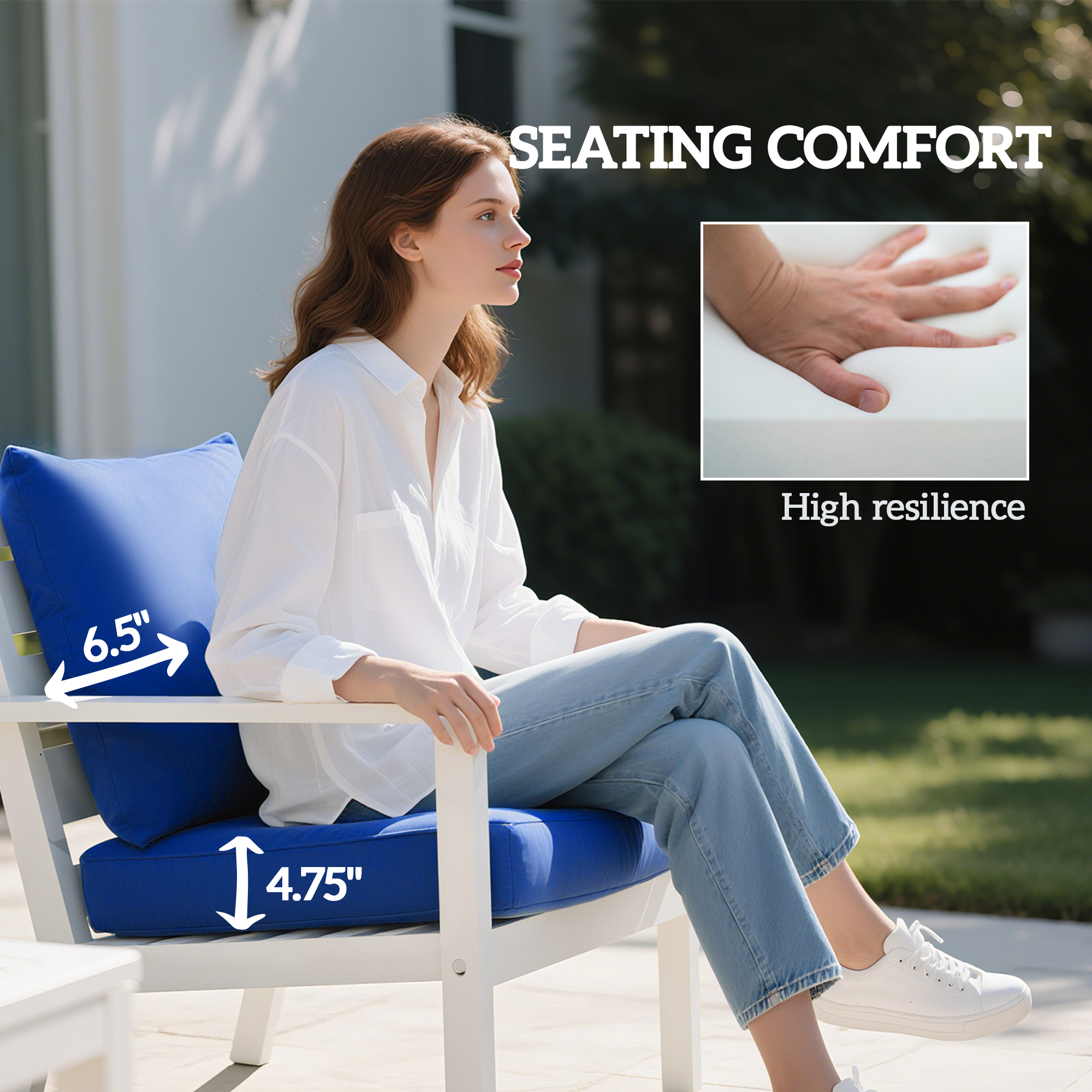  8 Patio Chair Cushions with Seat & Backrest, Fade Resistant Seat Replacement Cushion Set, Navy Blue