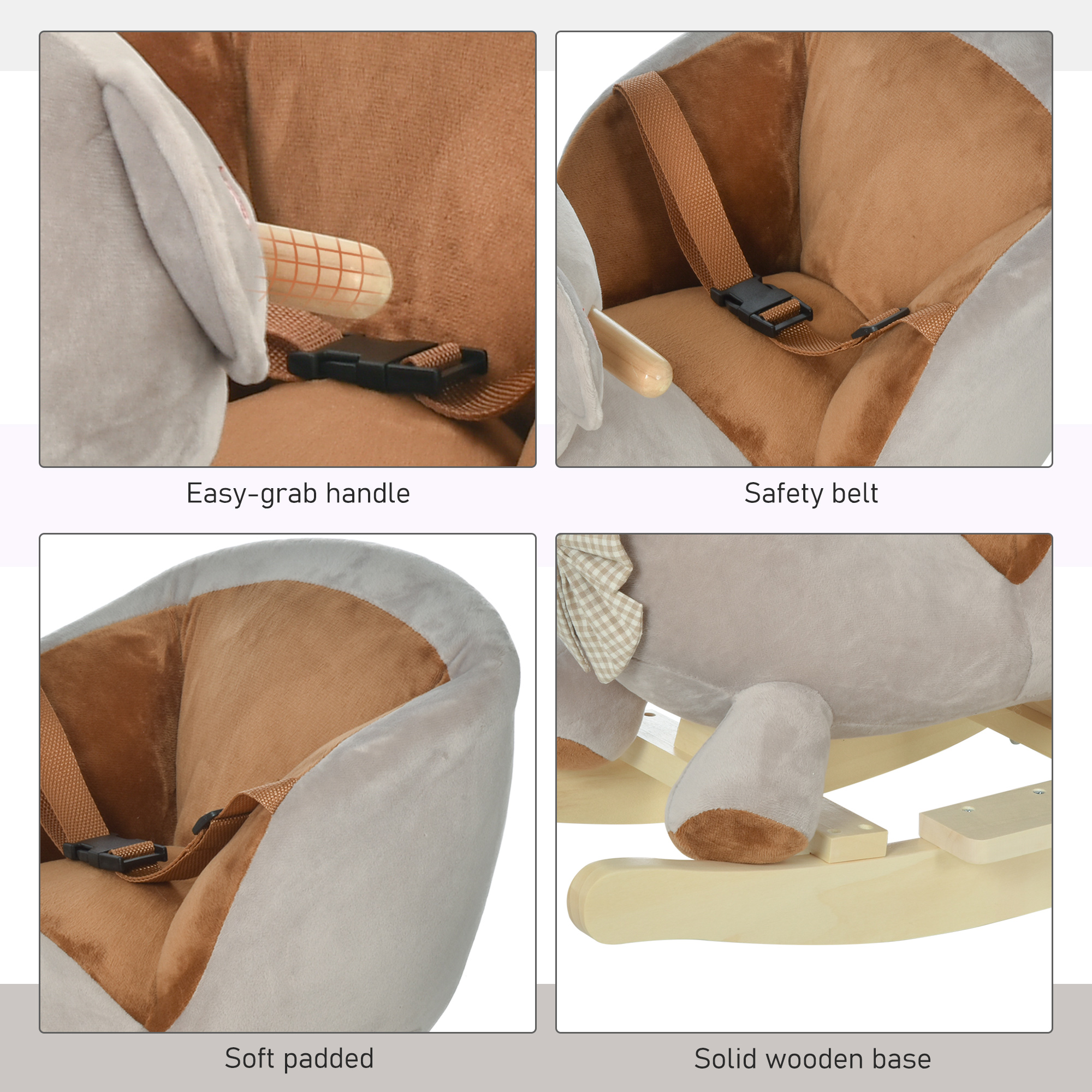 Bear-Shaped Kids Rocking Horse with Sound for 18-36 Months, Gray