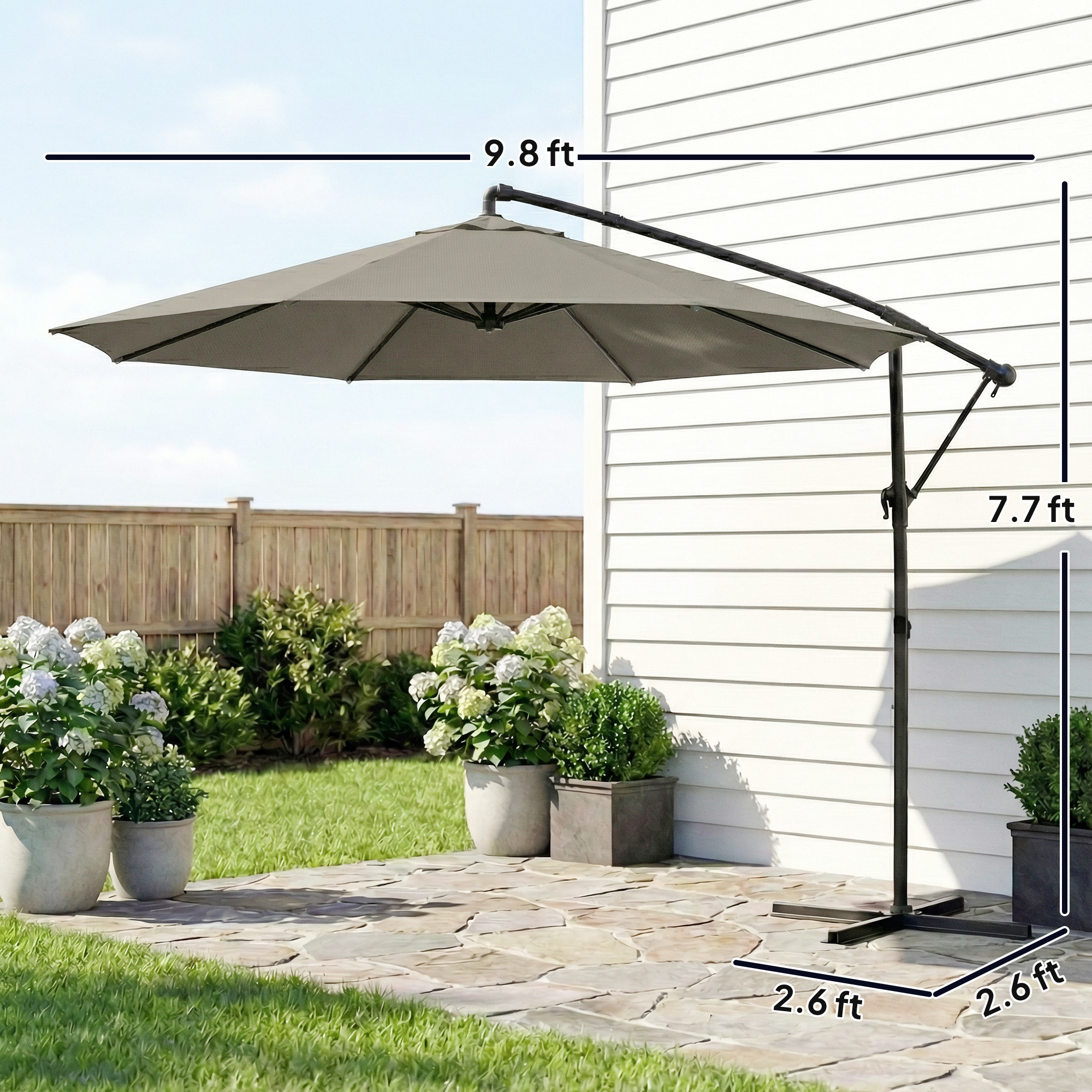  10 ft Offset Patio Umbrella with Cover, Hanging Cantilever Umbrella with 360° Rotation, Crank Handle, Tilt, Tan