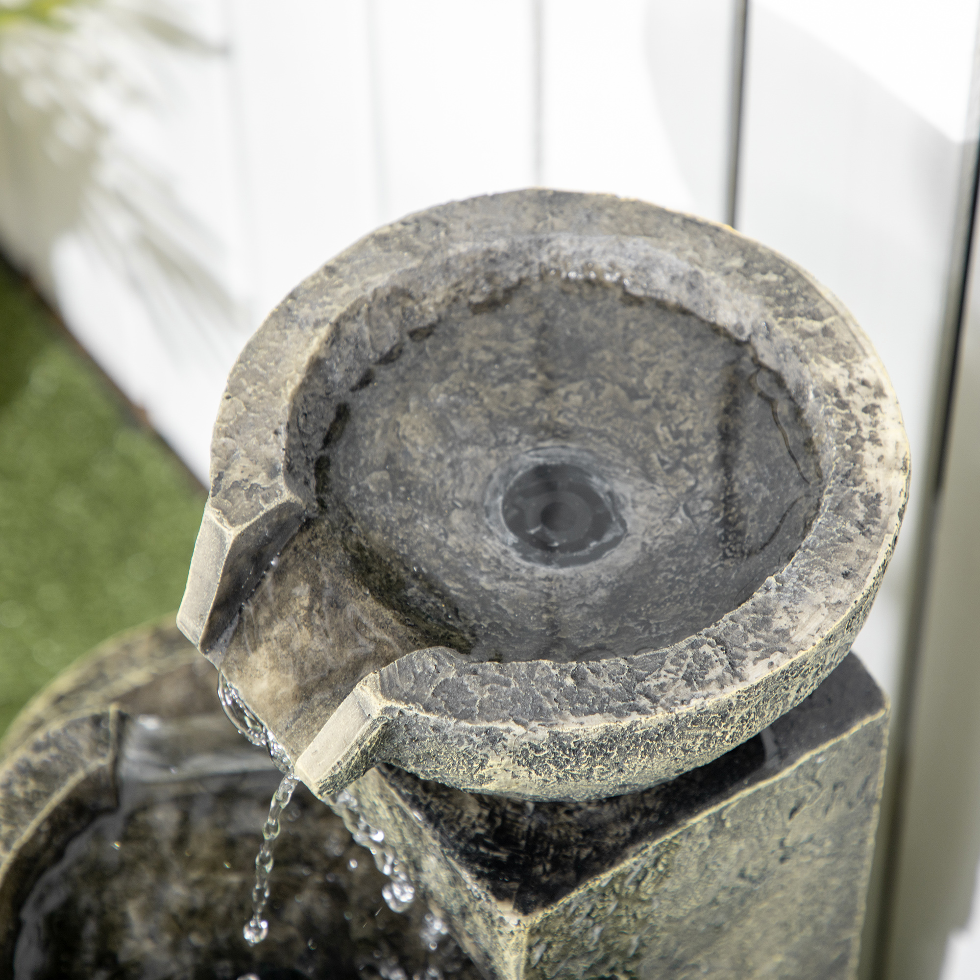  Small Outdoor Fountain with 4-Tier Stone Bowls, Adjustable Waterfall Flow & LED Lights, Perfect for Patio & Zen Garden, Gray