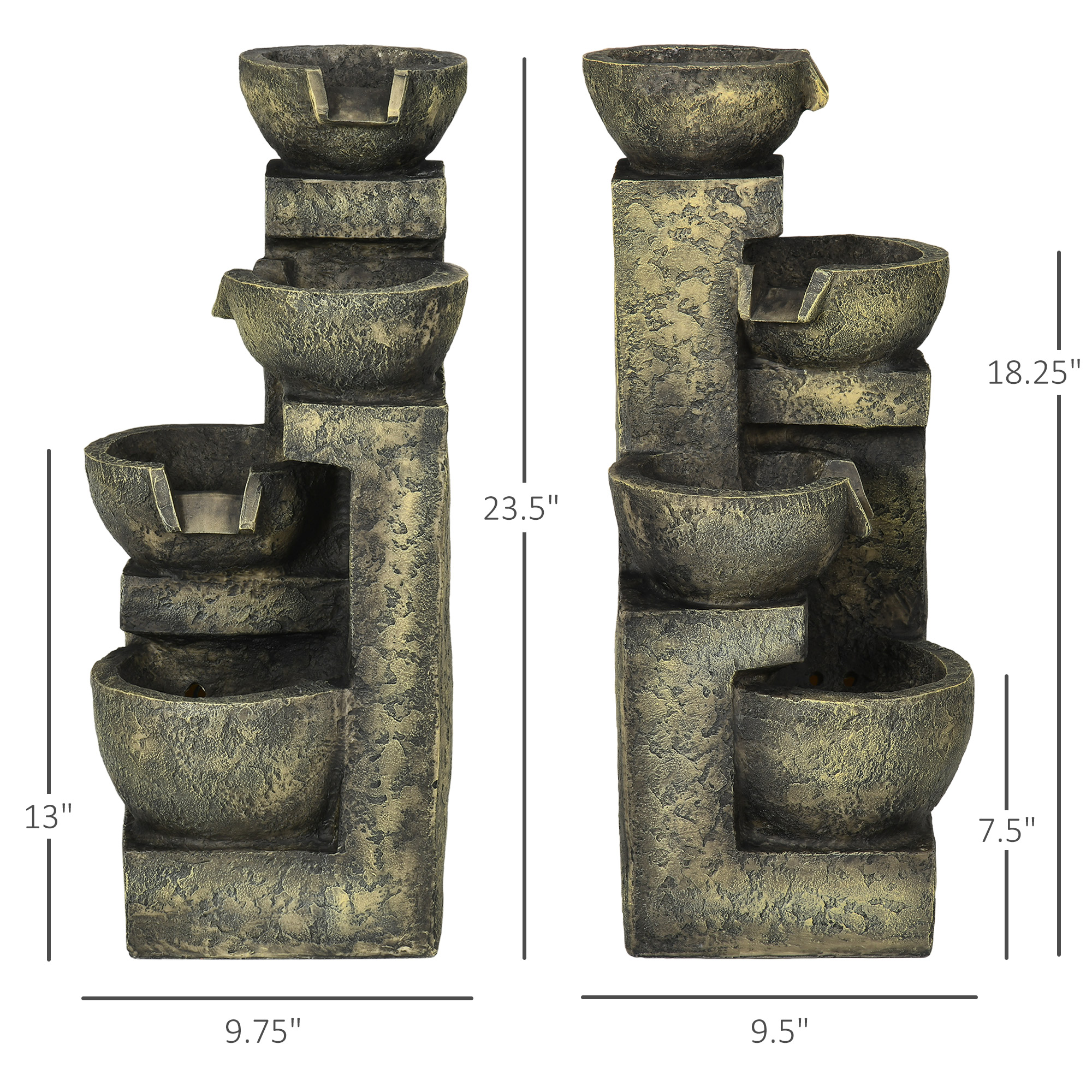  Small Outdoor Fountain with 4-Tier Stone Bowls, Adjustable Waterfall Flow & LED Lights, Perfect for Patio & Zen Garden, Gray