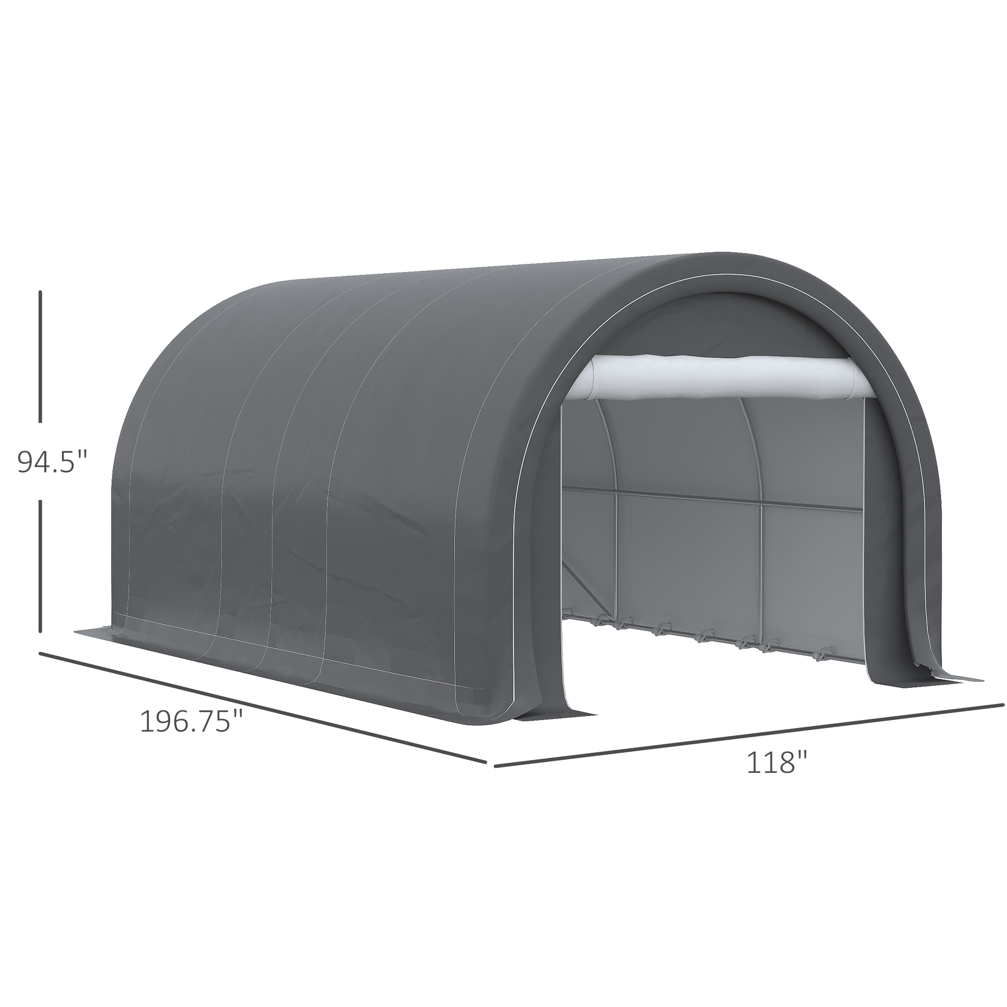  10' x 16' Carport, Heavy Duty Portable Garage Storage Tent with Large Zippered Door, Anti-UV PE Canopy Cover for Car, Truck, Boat, Motorcycle, Bike, Garden Tools, Outdoor Work, Gray