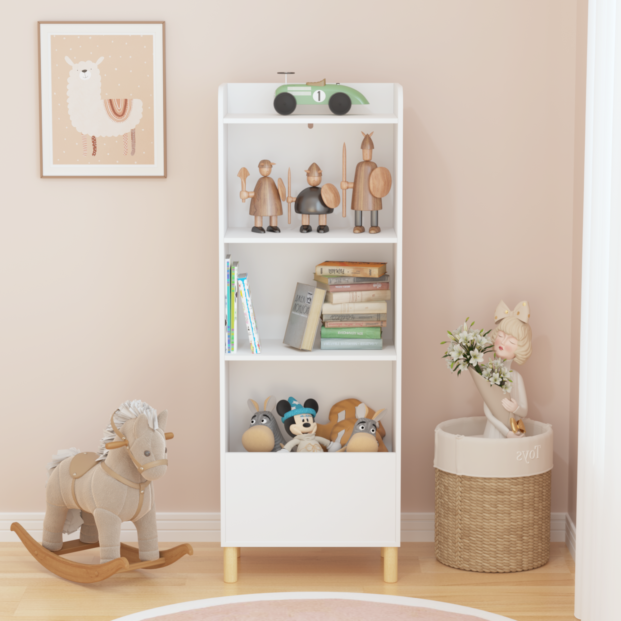 Kids 4-Tier Bookcase, Children's Book Display, Bookshelf Toy Storage Cabinet Organizer For Children's Room, Playroom, Nursery