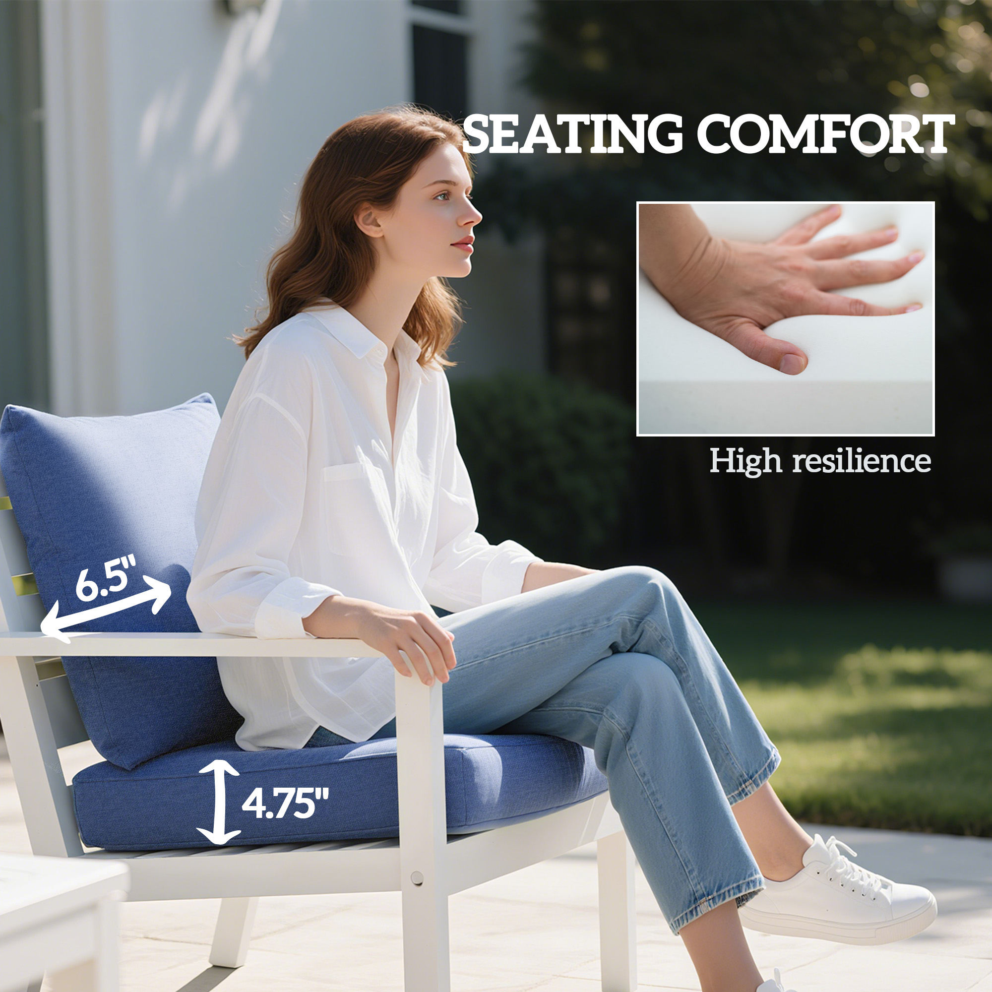  4 Patio Chair Cushions with Seat & Backrest, Fade Resistant Seat Replacement Cushion Set, Blue