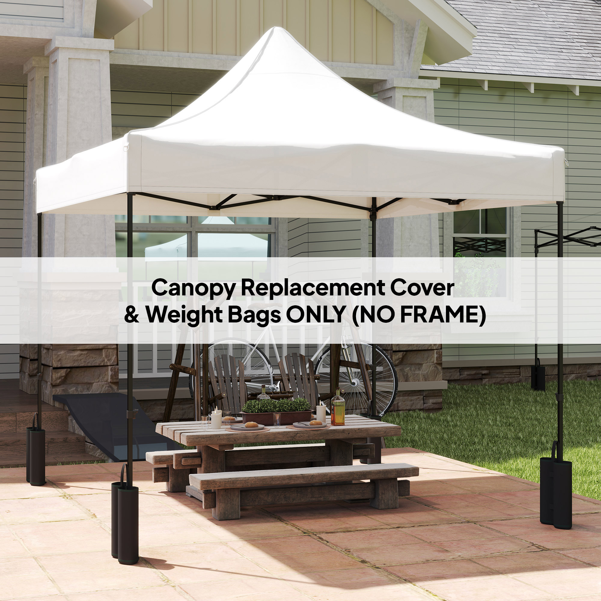  10' x 10' Replacement Canopy Top for Pop Up Canopy Tent with 4 Sand Bags, UPF50+ Protection, White