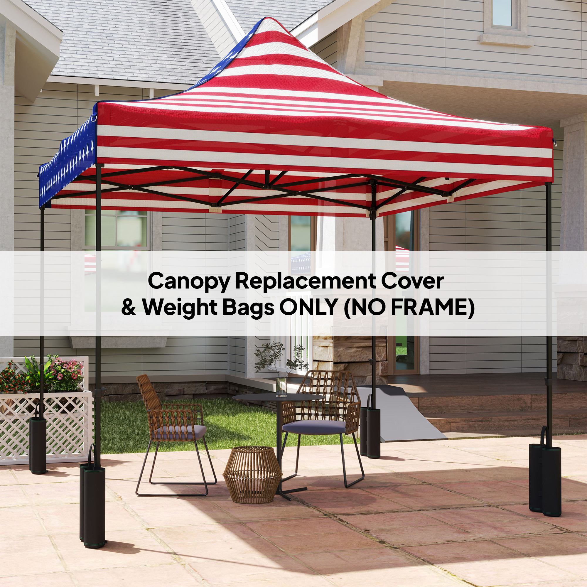  10' x 10' Replacement Canopy Top for Pop Up Canopy Tent with 4 Sand Bags, UPF50+ Protection, American Flag