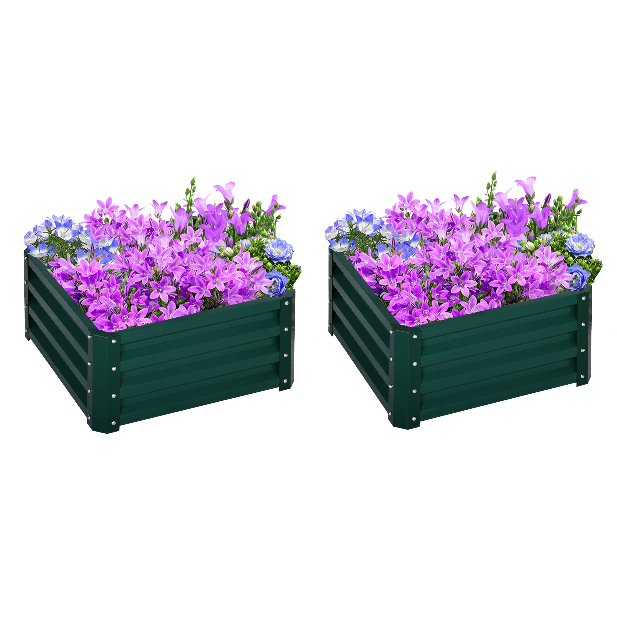Galvanized Raised Garden Bed, Set of 2 Metal Planter Box with Open Bottom, All-
